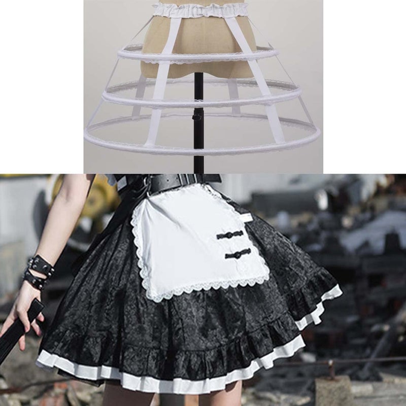 MAYSONG Cage Hoop Skirt Petticoat Dress Pannier Bustle Crinoline Underskirt 3 Hoops White Lace - Image 5